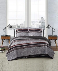 London Fog Warren Stripe 3-Piece Quilt Set, Full/Queen
