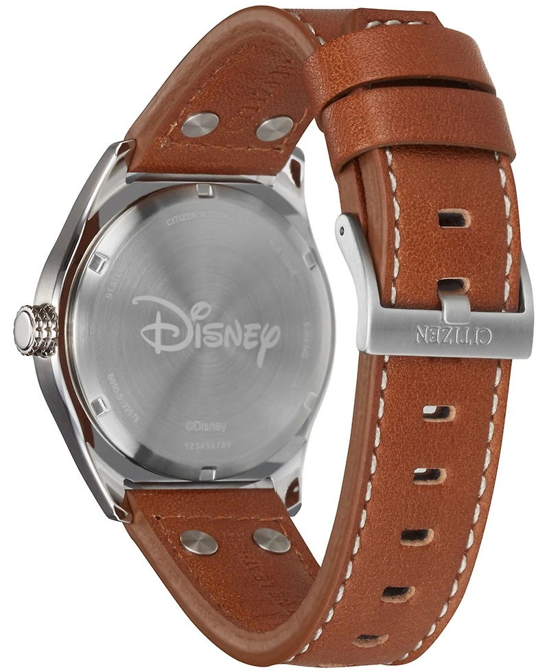 Disney by Citizen Mickey Aviator Brown Leather Strap Watch 40mm