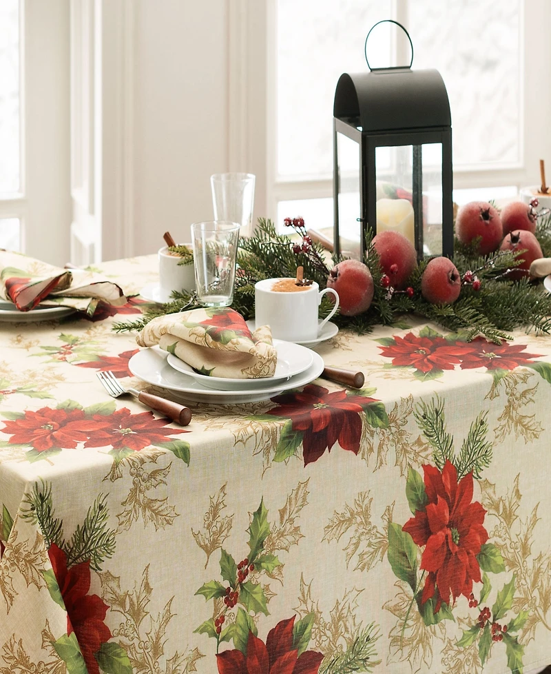 Elrene Festive Poinsettia Holiday Cloth Napkins, Set of 4