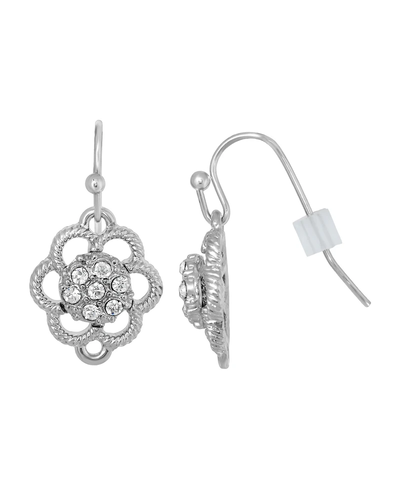 2028 Silver-Tone Small Crystal Flower Drop Earrings