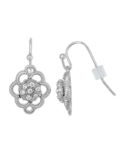 2028 Silver-Tone Small Crystal Flower Drop Earrings