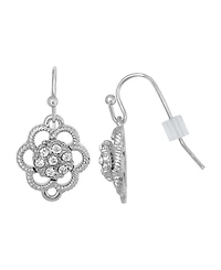 2028 Silver-Tone Small Crystal Flower Drop Earrings
