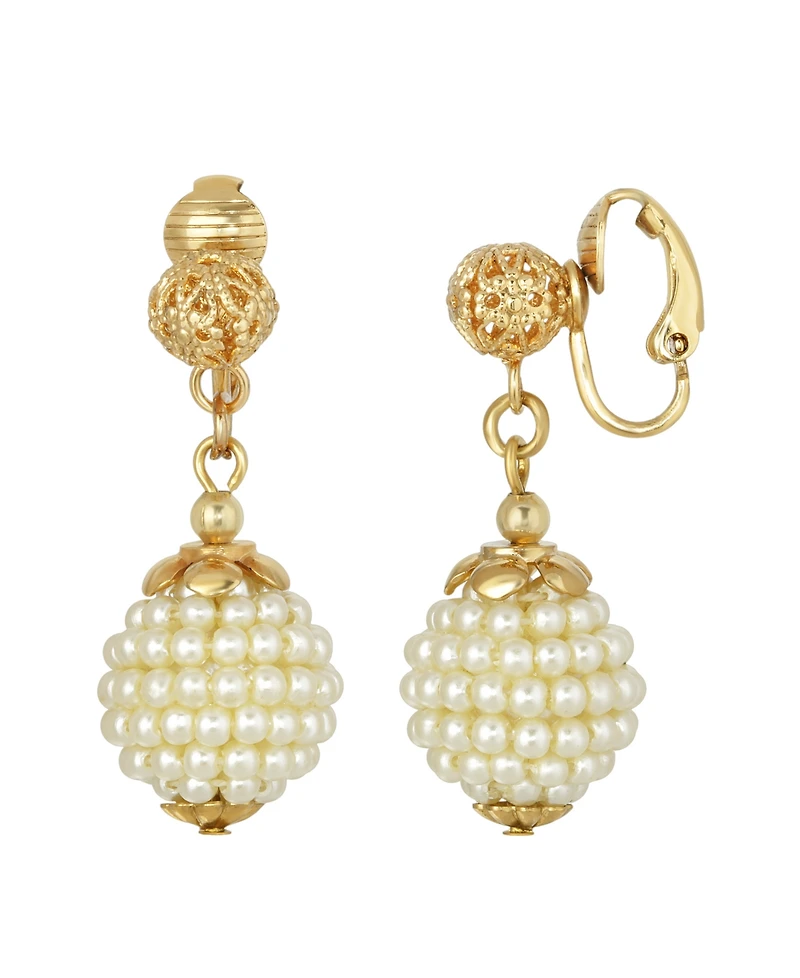 2028 Gold-Tone Beaded Imitation Pearl Drop Earrings