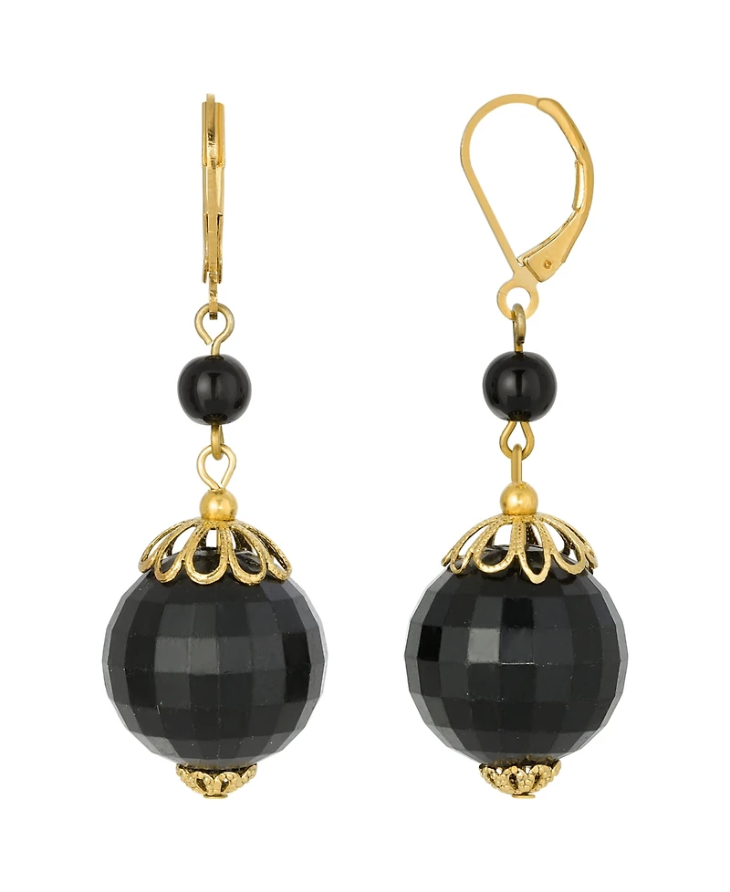 2028 Gold-Tone Large Black Bead Earring