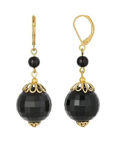 2028 Gold-Tone Large Black Bead Earring
