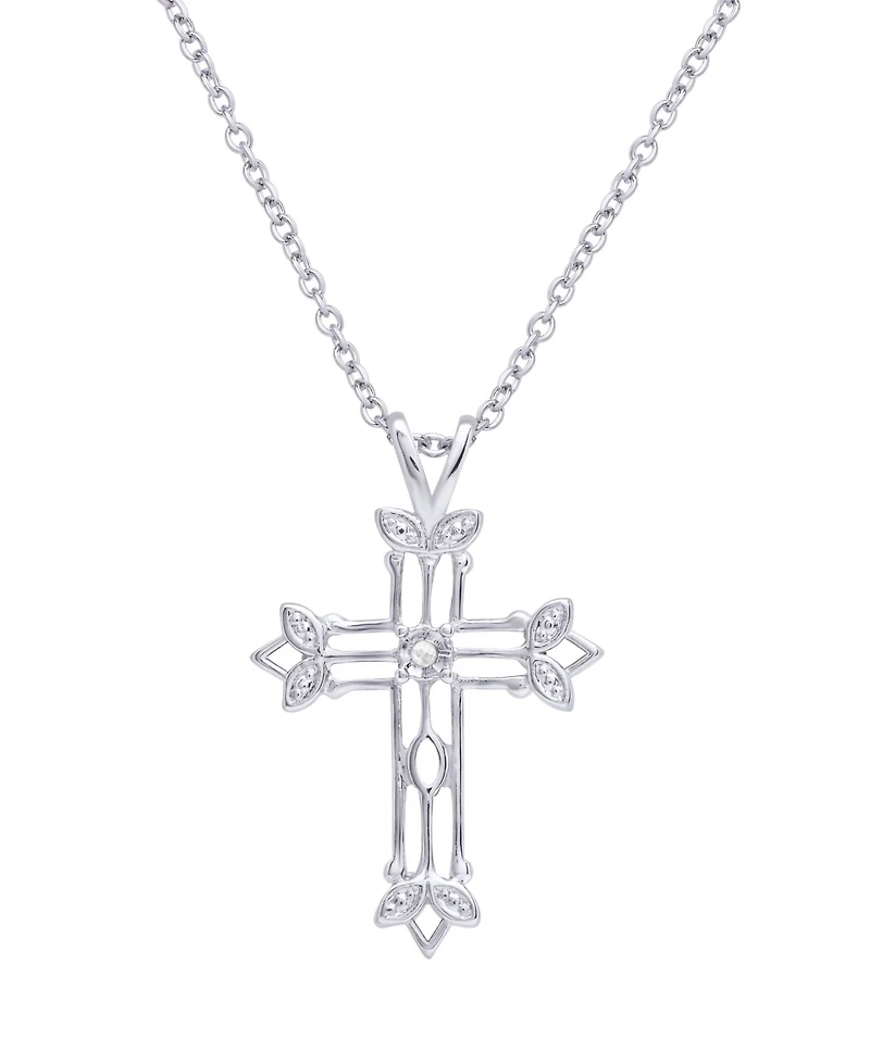 Macy's Diamond Accent Silver-plated Scroll Cross Pendant Necklace