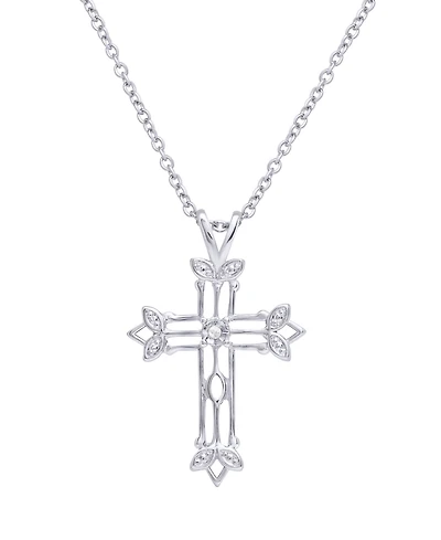 Macy's Diamond Accent Silver-plated Scroll Cross Pendant Necklace