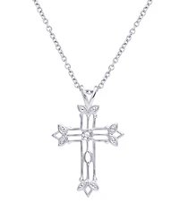 Macy's Diamond Accent Silver-plated Scroll Cross Pendant Necklace