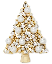 Holiday Lane Gold-Tone Crystal & Imitation Pearl Tree Pin, Created for Macy's