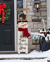 Glitzhome Wooden Christmas Snowman Porch Sign