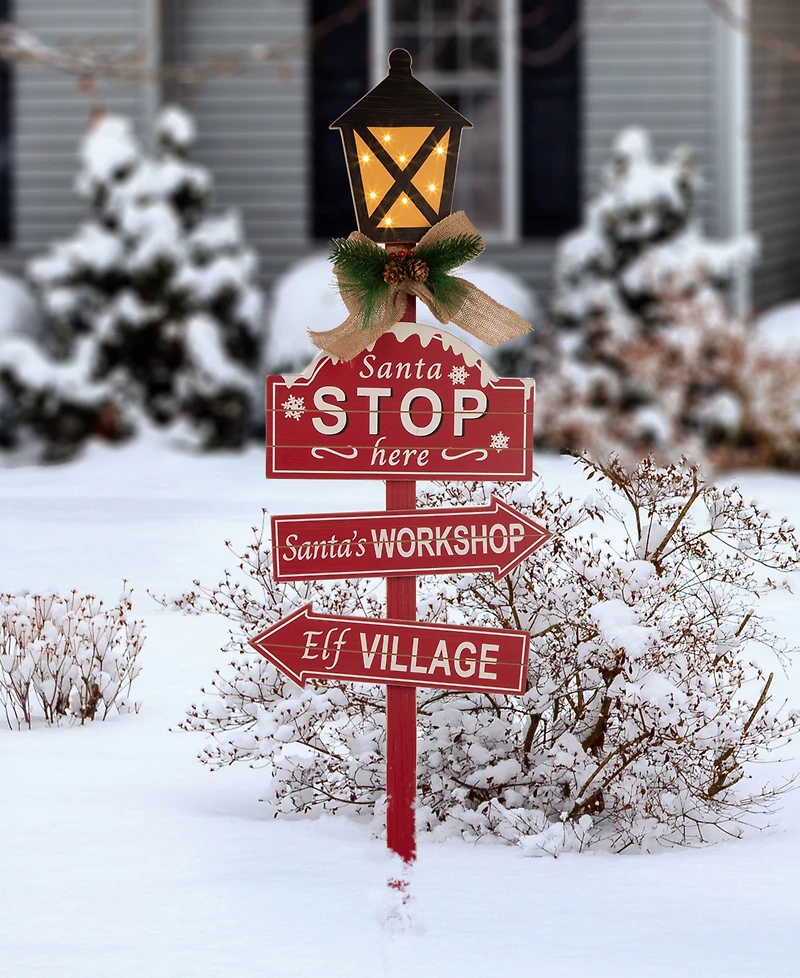 Glitzhome Wooden Christmas Yard Stake with Led Light