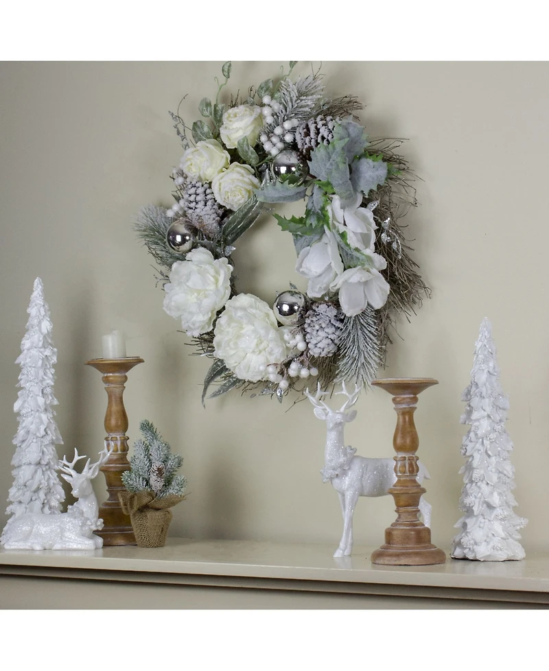 Northlight Unlit Floral Flocked Pine Artificial Grapevine Christmas Wreath