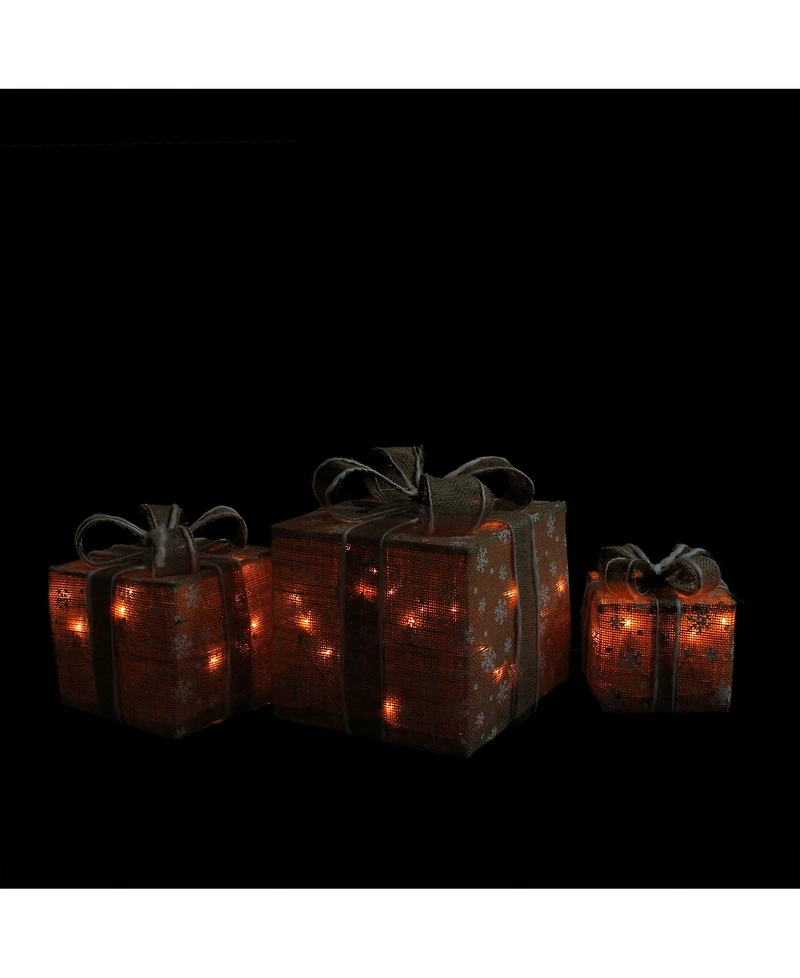 Northlight Lighted Natural Snowflake Burlap Gi Boxes Christmas Outdoor Decorations