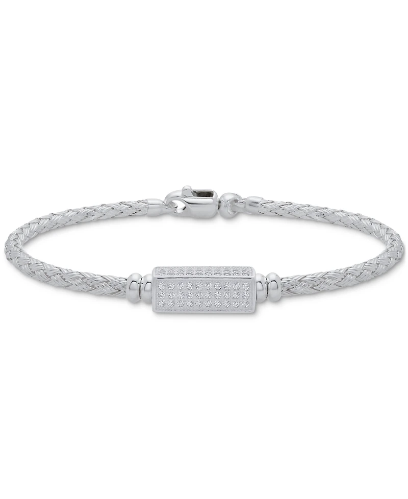 Cubic Zirconia Bar Woven Link Bracelet in Sterling Silver