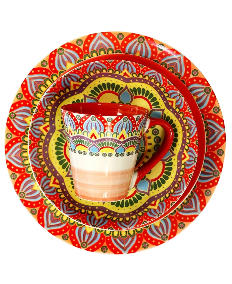 Elama Zen Mozaik Red 16 Pc. Dinnerware Set, Service for 4