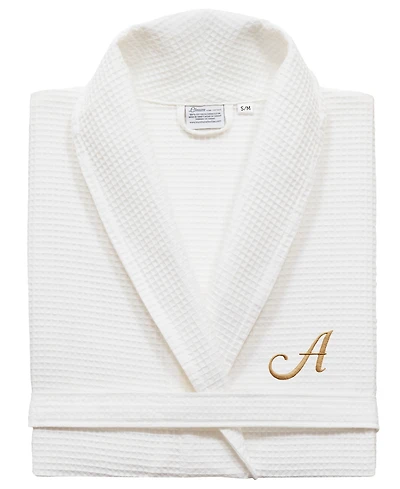 Linum Home Personalized Unisex Embroidered Turkish Cotton Waffle Weave Bathrobe