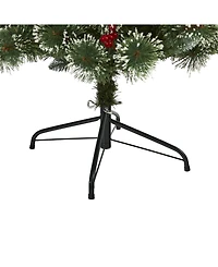 Nearly Natural Frosted Swiss Pine Artificial Christmas Tree with 300 Clear Led Lights and Berries
