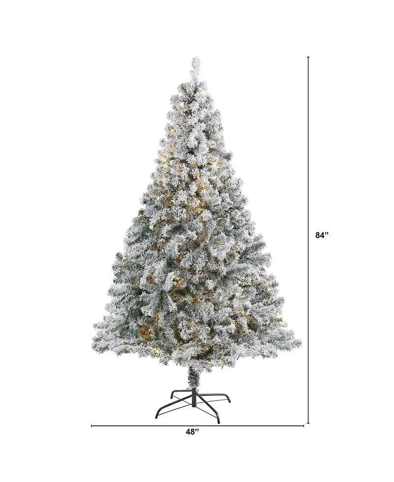 Nearly Natural Flocked Rock Springs Spruce Artificial Christmas Tree with 350 Clear Led Lights and 800 Bendable Branches