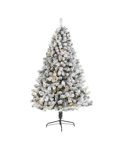 Nearly Natural Flocked West Virginia Fir Artificial Christmas Tree with 350 Clear Led Lights