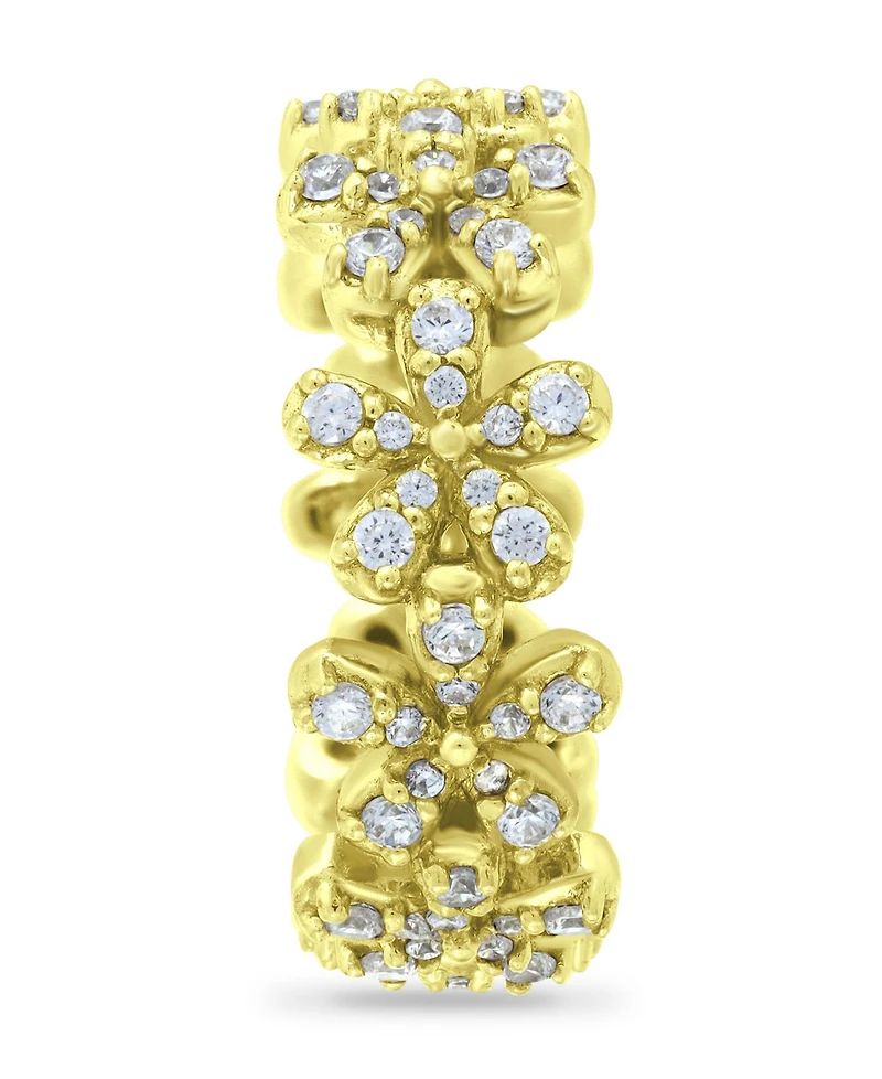 Cubic Zirconia Flower Band Ring Silver Plate & 18K Gold