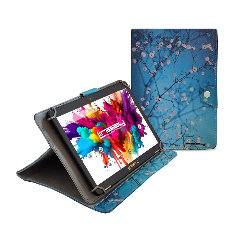 Linsay New 10.1" Tablet Octa Core 128GB Bundle with Spring Flowers Case Newest Android 14
