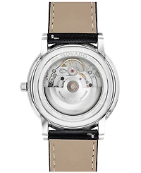 Movado Men's Swiss Automatic Museum Black Calfskin Leather Strap Watch 40mm