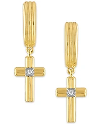 Esquire Men's Jewelry Diamond Accent Cross Drop Hoop Earrings in 14k Gold-Plated Sterling Silver, Sterling Silver or Black Ruthenium over silver, Crea