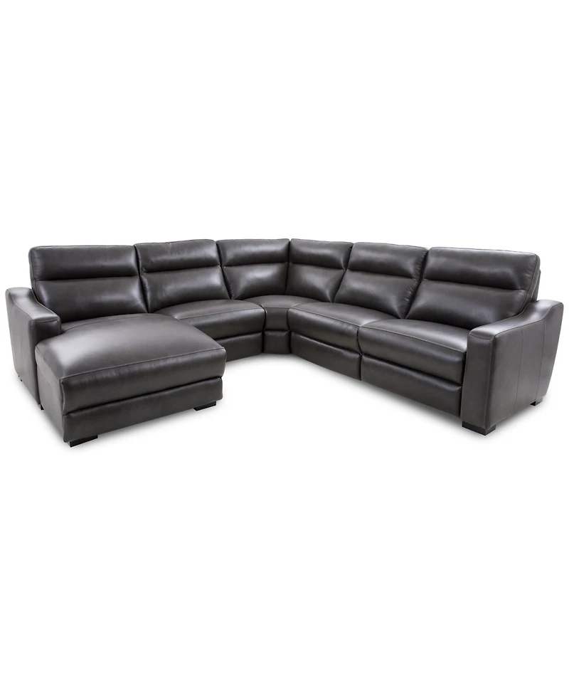 Gabrine 5-Pc. Leather Sectional with 2 Power Headrests and Chaise, Created for Macy's