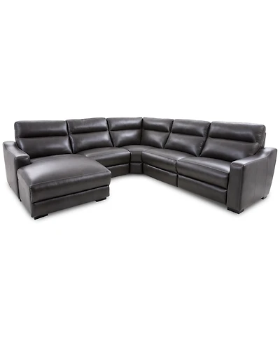 Gabrine 5-Pc. Leather Sectional with 2 Power Headrests and Chaise, Created for Macy's