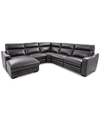 Gabrine 5-Pc. Leather Sectional with 2 Power Headrests and Chaise, Created for Macy's