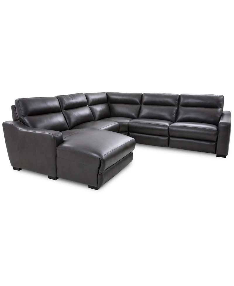 Gabrine 5-Pc. Leather Sectional with 2 Power Headrests and Chaise, Created for Macy's