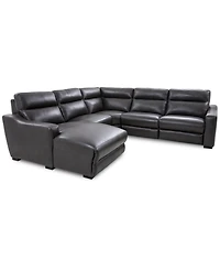 Gabrine 5-Pc. Leather Sectional with 2 Power Headrests and Chaise, Created for Macy's