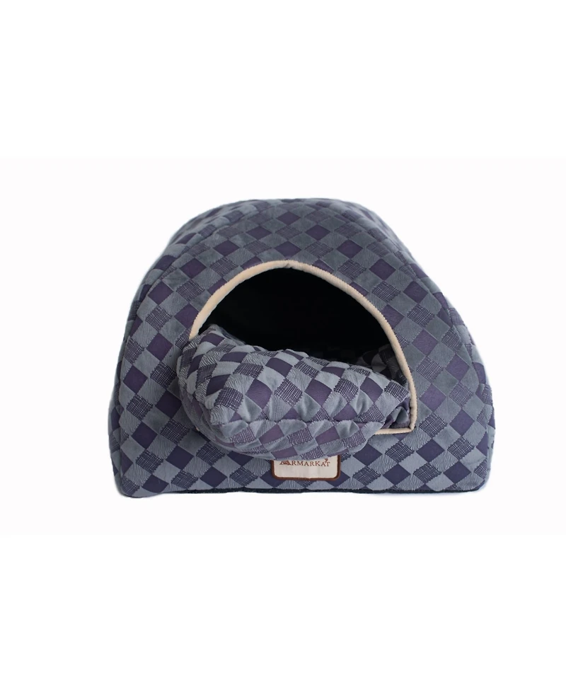 Armarkat Cat Bed C65HHG/Ls For Indoor Cats, Purple Gray Combo Checkered Pattern With Removable Washable Cushioned Pillow
