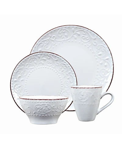 Lorren Home Trends 16 Piece Stoneware Scroll Dinnerware Set, Service for 4