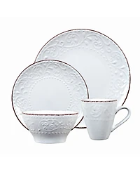 Lorren Home Trends 16 Piece Stoneware Scroll Dinnerware Set, Service for 4