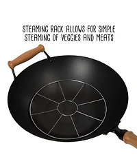 Joyce Chen Professional Series 14" Carbon Steel Nonstick Wok Set with Lid and Maple Handles, 10 Pieces