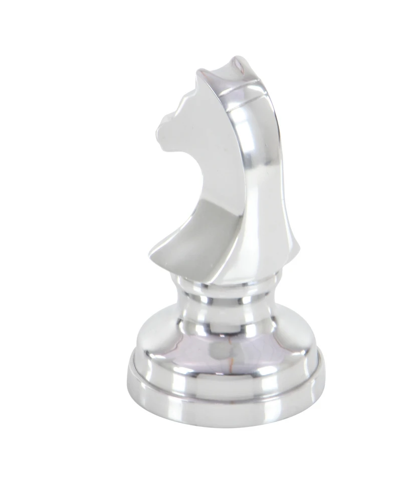 CosmoLiving by Cosmopolitan Set of 3 Silver Aluminum Traditional Chess Sculpture, 4" x 9"