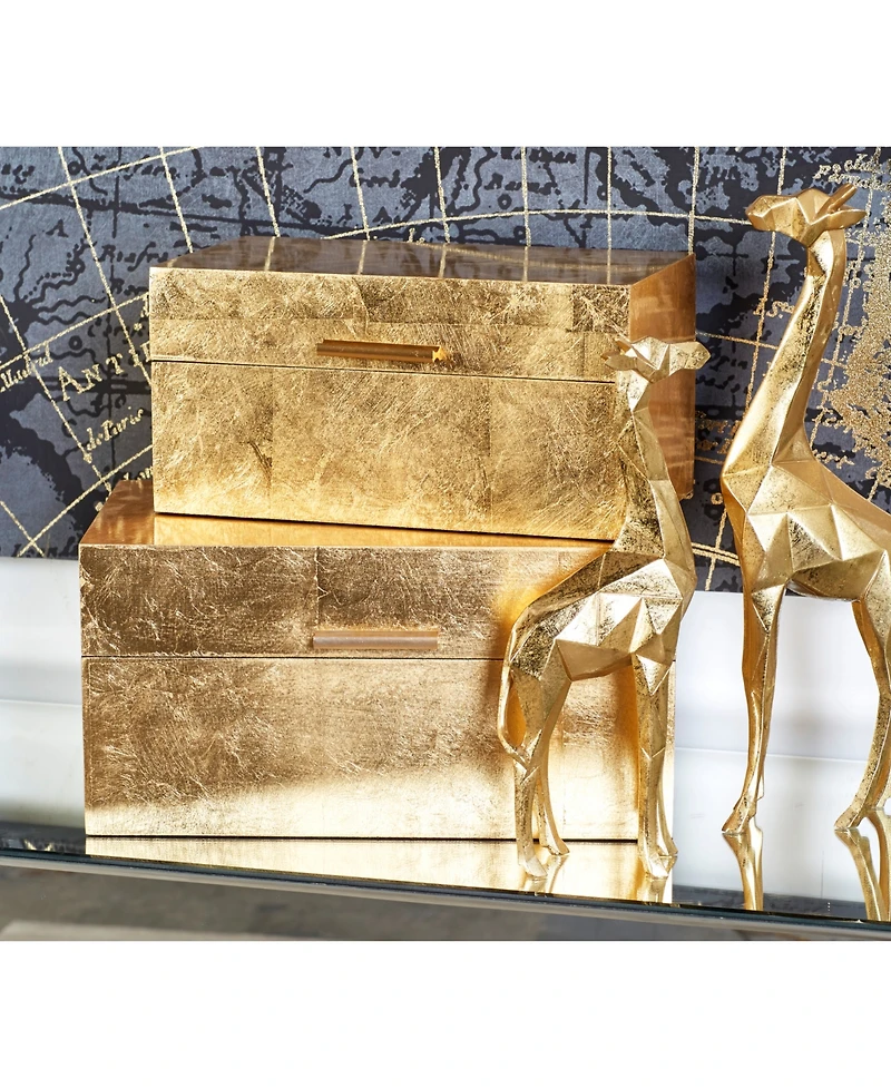CosmoLiving by Cosmopolitan Set of 2 Gold Wood Glam Box, 11", 13"