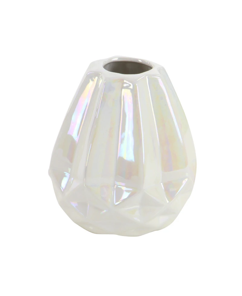 CosmoLiving by Cosmopolitan Set of 3 Cream Stoneware Glam Vase, 6" x 6"