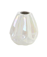 CosmoLiving by Cosmopolitan Set of 3 Cream Stoneware Glam Vase, 6" x 6"
