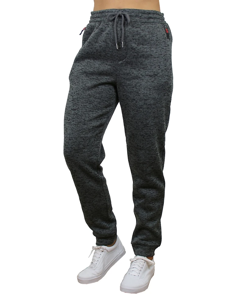 Galaxy by Harvic Women's Loose Fit Marled Fleece Joggers with Zipper Side Pockets