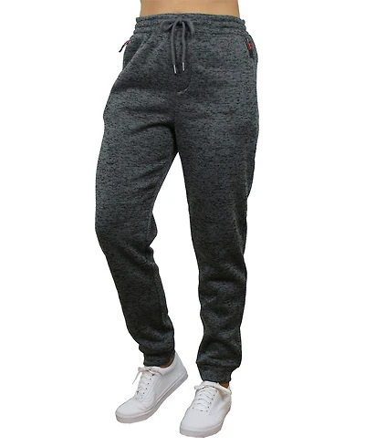 Galaxy by Harvic Women's Loose Fit Marled Fleece Joggers with Zipper Side Pockets
