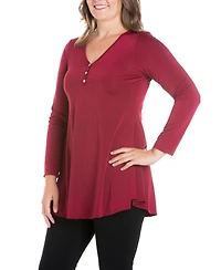 Women's Plus Size Flared Long Sleeves Henley Tunic Top