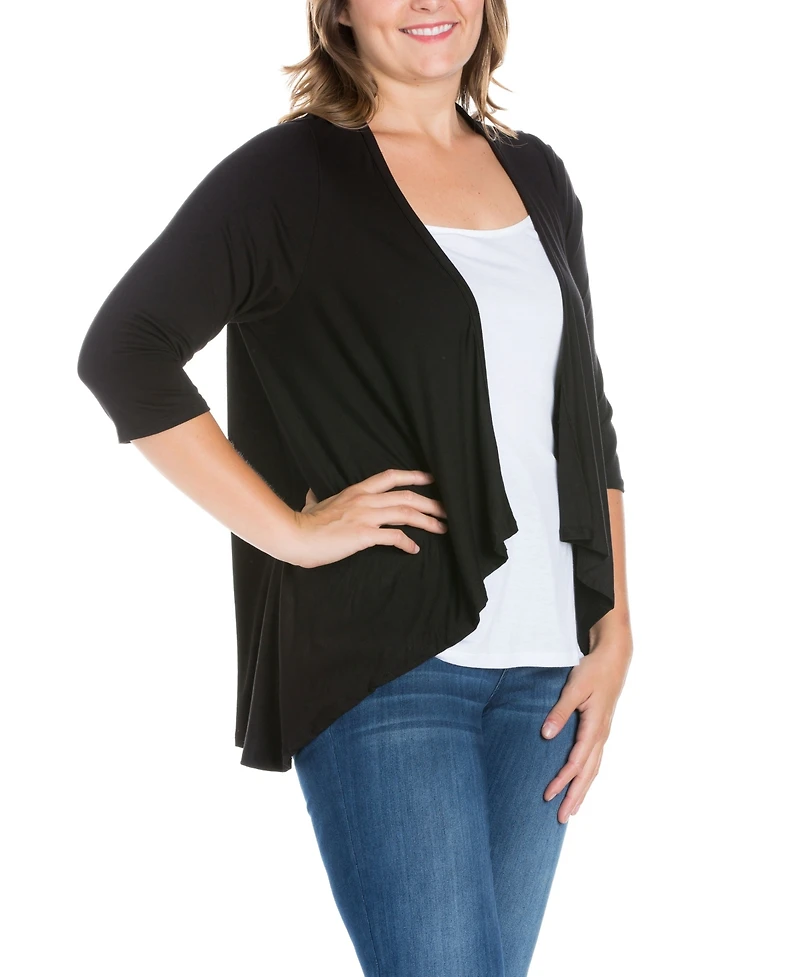 24seven Comfort Apparel Plus Elbow Length Sleeve Open Cardigan
