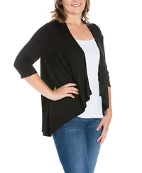 24seven Comfort Apparel Plus Elbow Length Sleeve Open Cardigan