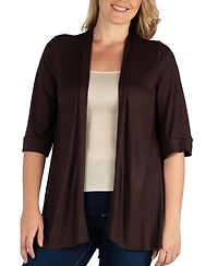 24seven Comfort Apparel Plus Elbow Length Open Front Cardigan Sweater