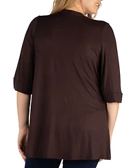 24seven Comfort Apparel Plus Elbow Length Open Front Cardigan Sweater
