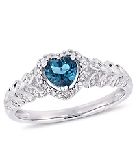 Amethyst and Diamond Halo Heart Ring (Also Blue Topaz)