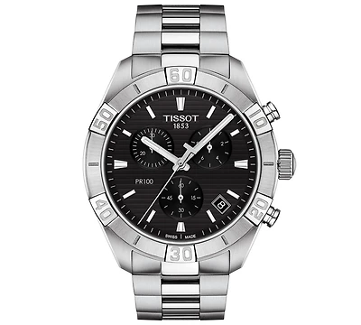 Tissot Men's Swiss Chronograph Pr 100 Sport Stainless Steel Bracelet Watch 44mm