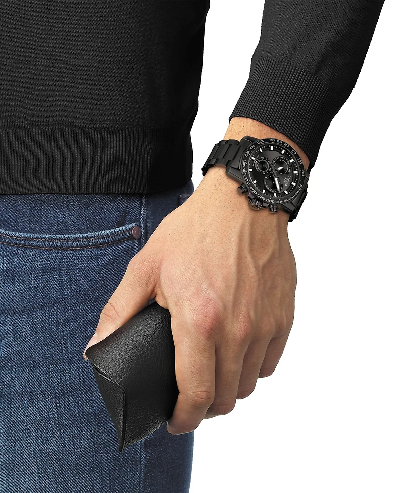 Tissot Men's Swiss Chronograph Supersport Black Stainless Steel Bracelet Watch 45.5mm